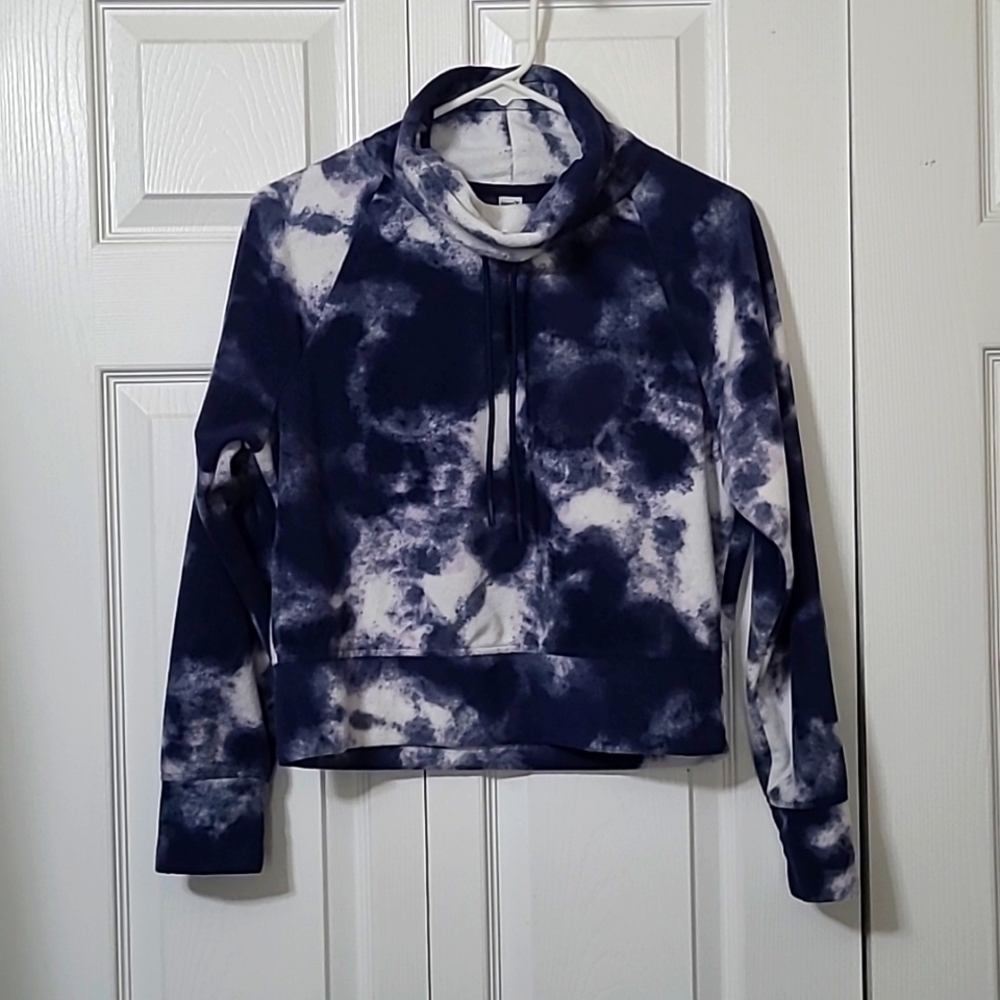 Blue & White Tie-dye Fleece Pullover Sweatshirt, Crop length, Size XS, Like New